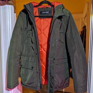 Calvin Klein men's small olive green orange insulated hooded winter coat